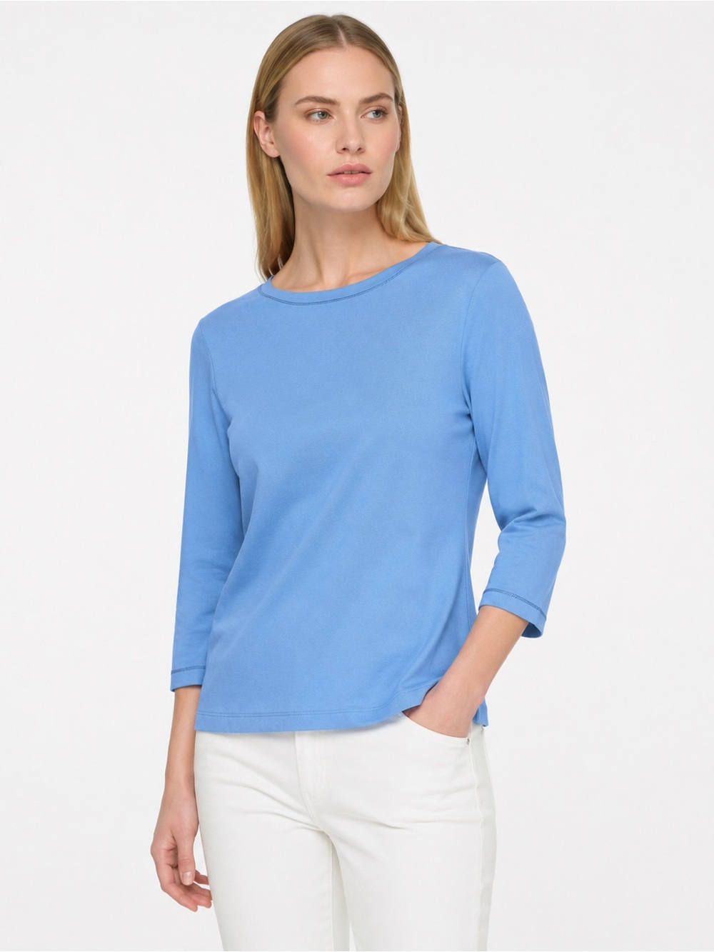 Lafayette 148 New York Boat Neck 3/4 Sleeve Knit Top Light Blue Women Size XL